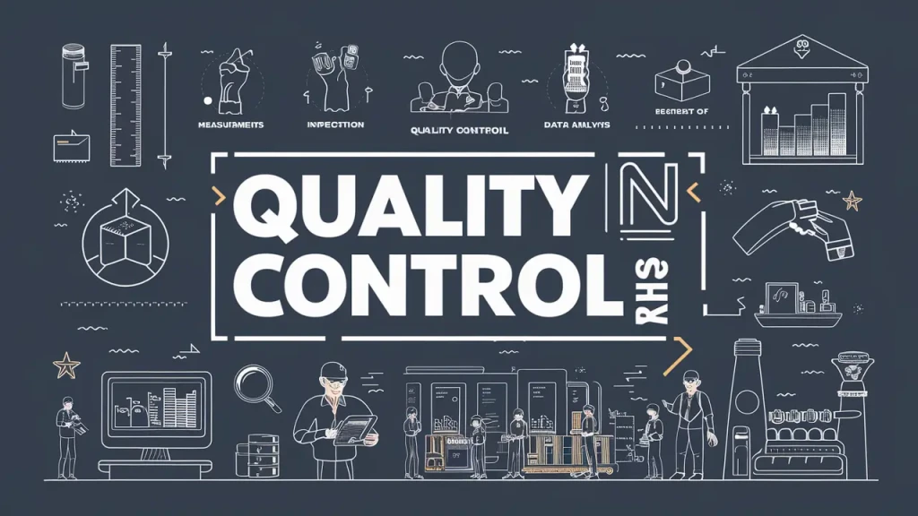 different aspects of quality control, such as a ruler for measurements, a magnifying glass for inspection, and a computer for data analysis.